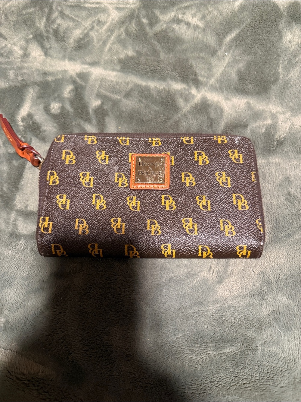 Dooney & Bourke Brown and Yellow Monogram Zip Wallet